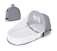 EHOTER Lit De Voyage pour Bébé Lit De Voyage Pliant avec Filet Jouets De Développement Berceau Portable pour Nouveau-né, Lit De Voyage Pliable pour Bébé (Gris)
