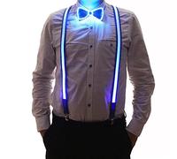 EHOTER Lot de 2 bretelles lumineuses à LED pour homme et nœud papillon pour fête, enterrement de vie de jeune fille, tenue de rave, costume d'Halloween, festival de musique, bleu, taille unique