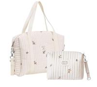 EHOTER Lot de 2 sacs fourre-tout à langer pour femme - Sac de rangement tendance et portable en coton matelassé - Motif dessin animé, Branche d'olivier