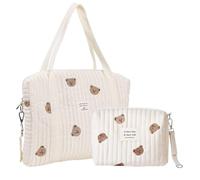 EHOTER Lot de 2 sacs fourre-tout à langer pour femme - Sac de rangement tendance et portable en coton matelassé - Motif dessin animé, ours, L