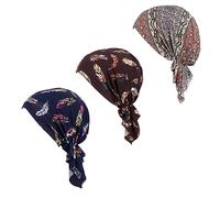 EHOTER Lot De 3 Paquets De Bonnet Pré-attaché pour Tête De Chimio Foulards Chimio Pré-noués pour Femme (B)
