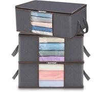 EHOTER Lot De 3 Sac De Rangement pour Vetement, Housse Rangement Couette Organisateur De Placard, Boîte De Rangement sous Lit Pliable, Caisse Rangement Pliable avec Poignée Renforcée (3pcs)