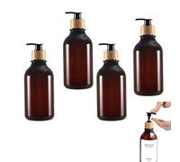 EHOTER Lot de 4 distributeurs de savon épais en forme de pot ambré avec pompe en bois de bambou noir 500 ml