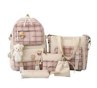 EHOTER Lot de 5 sacs d'école pour adolescentes - Grande capacité - Joli sac à dos d'école kawaii avec épingle et accessoires - Sac à dos esthétique, rose, L, Décontracté