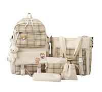 EHOTER Lot de 5 sacs d'école pour adolescentes - Grande capacité - Joli sac à dos d'école kawaii avec épingle et accessoires - Sac à dos esthétique, kaki, L, Décontracté