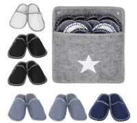 EHOTER Lot de 6 paires de pantoufles en feutre en 3 tailles et sac de rangement, antidérapants et lavables, parfaits pour les voyages en famille