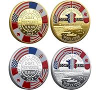 EHOTER Pièce De 80 Ans du Debarquement, Pièces Commémoratives du 80e Anniversaire du Jour J, D Day 80th Anniversary Commemorative Coin, Cadeau pour Les Collectionneurs (Or+Argent)