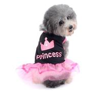 EHOTER Robe De Princesse pour Petit Chien Chat, Jupe Chihuahua Vêtements pour Filles Couronne, Chiot Chemise D'été Cadeau pour Petit Chien (XS,Noir/Rose)