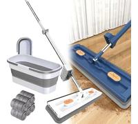 EHOTER Roseionly Ensemble serpillère plate et seau - Balai à franges rotatif à 360 degrés 2/4/6 tampons en microfibre utilisation humide et sèche manche long réglable en acier inoxydable de