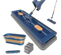 EHOTER Roseionly Ensemble serpillère plate et seau - Balai à franges rotatif à 360 degrés avec 2/4/6 tampons en microfibre pour utilisation humide et sèche avec manche long réglable en acier