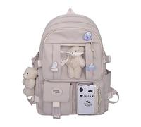 EHOTER Sac à dos d'école Kawaii pour adolescentes, esthétique, mignon et adorable avec épingle Kawaii et accessoire mignon, blanc