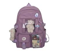 EHOTER Sac à dos d'école Kawaii pour adolescentes, esthétique, mignon et adorable avec épingle Kawaii et accessoire mignon, violet