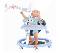 Ehozirta Baby Walker pliable avec roues, hauteur réglable (6-18 mois), conception anti-rollover, musique et jouets, plateau à manger convertible, roues silencieuses non nucléaires - sûr pour appr