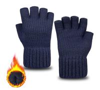 ehsbuy - Gants sans doigts pour homme - Thermiques, doublés en polaire douce - Demi-doigts - Gants d’hiver chauds - Tricotés pour le travail, la conduite, le cyclisme, les sports de plein air, bleu