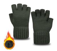 ehsbuy - Gants sans doigts pour homme - Thermiques en polaire douce doublée - Demi-doigts - Gants d’hiver chauds tricotés pour le travail, la conduite, le cyclisme, les sports de plein air, vert