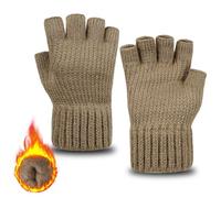 ehsbuy - Gants sans doigts pour homme - Thermiques en polaire douce doublée - Demi-doigts - Gants d’hiver chauds tricotés pour le travail, la conduite, le cyclisme, les sports de plein air, café