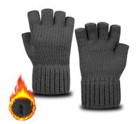ehsbuy - Gants sans doigts pour homme - Thermiques en polaire douce doublée - Demi-doigts - Gants d’hiver chauds tricotés pour le travail, la conduite, le cyclisme, les sports de plein air, gris foncé