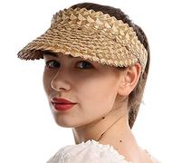 ehsbuy Visiere Casquette Femme Floppy Chapeau de Paille Pliable avec Protection UV Chapeau de Soleil Femme Enroulable Topless Queue de Cheval Casquette Visières pour Plage Golf Tennis
