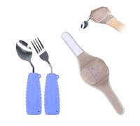 Ehucon Ensemble D'ustensiles Adaptatifs Avec Manchon Élastique Universel, Pour Tremblements, Parkinson Ou Personnes Handicapées (Violet, Ensemble ustensiles (droit) et bracelet support)