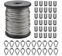 Ehuihuan Cable Acier 1,5mm, Fil de Suspension pour Tableau, Corde en Acier Inoxydable à Suspendre Kit, Stainless Steel Wire Rope 50m, 30PCS Boucle de Sertissage, 20PCS Cosses à Câble Métallique
