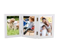 Ehuihuan Cadre 3 Photos, Cadre Photo Triple, Cadre Photo Double, Cadre Photo en Bois Pliable, Cadre Photo à Charnière Pour le Bureau ou la Famille (Blanc Triple 6 pouces)