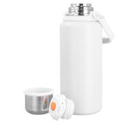 Ehuihuan Gourde en Acier Inoxydable 316, Bouteille d'Eau Étanche 1200ml, Gourde Isotherme Inox Sport, Stainless Steel Water Bottle, Bouteille Chaud et Froid avec Bandoulière+Poignée+Filtre (Blanc)