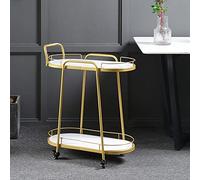 EHVYBDX Chariot de bar à roulettes dorées avec cadre en métal - Chariot de service de bar avec garde-corps - Chariot mobile pour café ou vin sur roues universelles avec frein