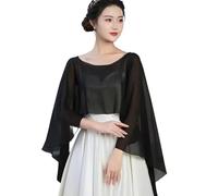EHYQK Élégant châle capelet en mousseline de soie pour femme pour robe de mariage et de soirée, Noir , taille unique