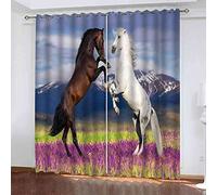 EHZQX 3D Rideau Occultant Rideaux Thermique Isolant 280x245cm Cheval Animal Buisson De Fleurs Rideau De Fenêtre Phonique en Polyester pour Chambre Enfant Adulte Cuisine Salon Intérieurs Décoration