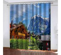 EHZQX Rideau Occultant Salon Construction De Maison De Montagne 3D Impression Rideaux Moderne Thermique Isolant Anti Froid Polyester 2 Panneaux 183x214cm Rideaux De Fenêtre Pour Chambre Cuisine Décora