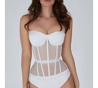 EIBA Bustier Femme Sexy,Corsets pour Femmes Sexy Uni Blanc Perspective Mesh Bustier Corset Tops sans Manches Lace Up Boned Overbust Push Up Corset Shapewear Party Clubwear Corsage,L