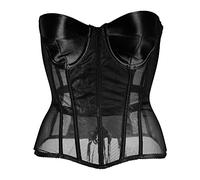 EIBA Bustiers Et Corsets Femme,Corsets pour Femmes Sexy Uni Noir Perspective Mesh Bustier Corset Tops sans Manches Lace Up Boned Overbust Push Up Corset Shapewear Party Clubwear Corsage,XS