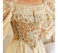 EIBA Corset Sexy,Corsets pour Femmes Rétro Jaune Peinture À l'huile Fleur Bretelles Spaghetti Jacquard Bustier Corset Tops Lace Up Boned Overbust Push Up Shapewear Aesthetic Clubwear Bodice,XL