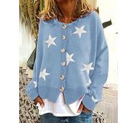 EIBA Pulls, Gilets Et Sweats Femme,Cardigans Tricotés pour Femmes Mode Courte Bleu Ciel Étoiles Bouton Jacquard Pulls Ouverts sur Le Devant Cardigan Automne Hiver Élégant Doux Manches Longues Tricot