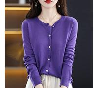 EIBA Pulls, Gilets Et Sweats Femme,Cardigans Tricotés pour Femmes Mode Uni Violet Col Rond Bouton Pull Ouvert Avant Cardigan Automne Hiver Doux Confortable Manches Longues Basic Knit Outerwear Coat,S