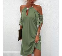 EIBA Robes Casual Femme,Robes Sexy pour Femmes À Lacets Robe Décontractée Halter Neck Robe À Manches Courtes Été Dew Mini Robes Robe De Soirée Bohème À La Plage pour Filles Mesdames,Vert,L