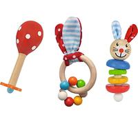 Eichhorn 100017045 - Kit de démarrage pour bébé avec Maraca, Anneau de préhension avec Son & Anneau de préhension avec Motif Lapin, 3 pièces, FSC 100% Bois de hêtre certifié FSC