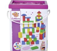 Eichhorn 100050161 Lot de 50 Blocs de Construction, en Bois colorés, dans Une boîte de Rangement, avec Cordon et Couvercle de tri, pour Les Enfants à partir de 1 an