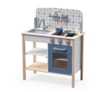 Eichhorn Cuisine de Jeu pour Enfants avec évier, plaques de Cuisson, Four et Accessoires, favorise Le Jeu de rôle et la créativité, en Bois, Blanc, à partir de 3 Ans