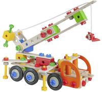 Eichhorn 100039094 Constructor Chariot de Grue en Bois Polyvalent, 170 Composants, 4 constructions différentes, Bois de hêtre certifié FSC 100%, pour Les Enfants à partir de 6 Ans