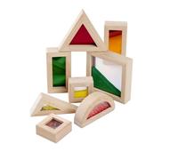 Eichhorn Lot de 8 blocs de construction avec fenêtre - En bois de hêtre - Avec sable, boules ou miroir - Favorise les capacités sensorielles et la motricité - En bois, acrylique et ABS - À partir de 1