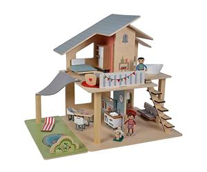 Eichhorn - Maison de poupée avec Accessoires - avec Meubles et 3 Figurines, Non montée, en Bois, 25 pièces, 53 x 36 x 44 cm, à partir de Trois Ans.