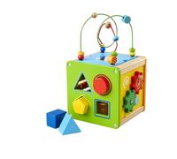 Eichhorn Petit Cube de Jeu et d'apprentissage - Jouet motricité avec Fonction rotative et coulissante, Boucle de motricité et Miroir, en Bouleau, Bois de hêtre et contreplaqué certifié FSC, 15 x 15 x