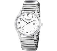Eichmüller Montre-Bracelet Classique pour Homme en Acier Inoxydable de 38 mm en Cuir véritable/Bracelet en métal 5 ATM Quartz Jour et Date, Argenté/Blanc/Ruban Flexible givré, mit Datum, Bracelet