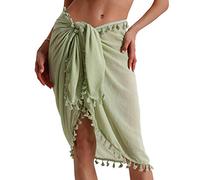 Eicolorte - Paréo de plage semi-transparent pour femme - Jupe courte avec pompons, 011 - Avocat (court), 3X-Large