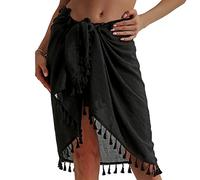 Eicolorte - Paréo de plage semi-transparent pour femme - Jupe courte avec pompons, 011-Noir (court), 3X-Large