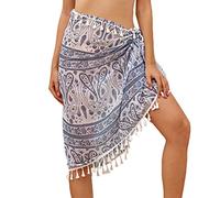 Eicolorte - Paréo de plage semi-transparent pour femme - Jupe courte avec pompons, 015-blue Print, Taille L