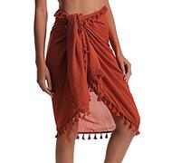 Eicolorte - Paréo de plage semi-transparent pour femme - Jupe courte avec pompons, 016 - Orange - Court, Taille L