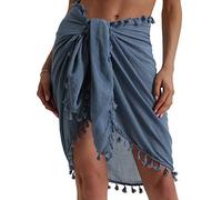 Eicolorte - Paréo de plage semi-transparent pour femme - Jupe courte avec pompons, 07 - bleu - court, 3XS