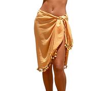 Eicolorte - Paréo de plage semi-transparent pour femme - Jupe courte avec pompons, 09 - Jaune - Court, 3X-Large